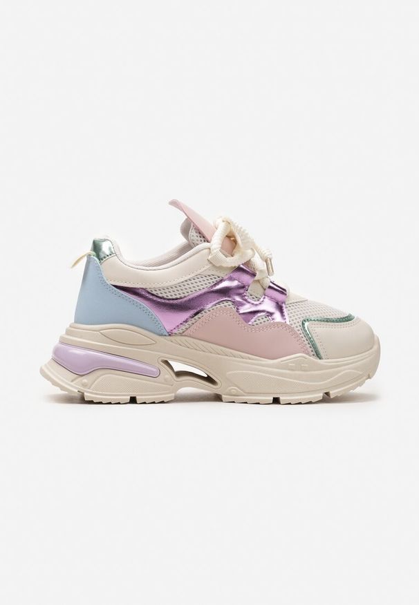 Born2be - Beżowe Sneakersy na Grubej Podeszwie z Ozdobnymi Sznurówkami Robella. Okazja: na co dzień. Kolor: beżowy. Wzór: ze splotem