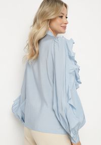 Born2be - Niebieska Koszula z Wiskozą o Luźnym Kroju z Falbanami i Wiązaniem Ravionel. Okazja: na co dzień. Kolor: niebieski. Materiał: wiskoza. Styl: casual, elegancki #7