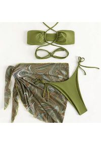 Intica - Strój kąpielowy dwuczęściowy z pareo na plażę Miraldine. Kolor: zielony. Materiał: materiał