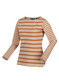 Regatta damska turystyczna koszulka z długim rękawem. Kolor: pomarańczowy, żółty, wielokolorowy. Materiał: bawełna. Długość rękawa: długi rękaw. Długość: długie. Wzór: paski. Sport: turystyka piesza