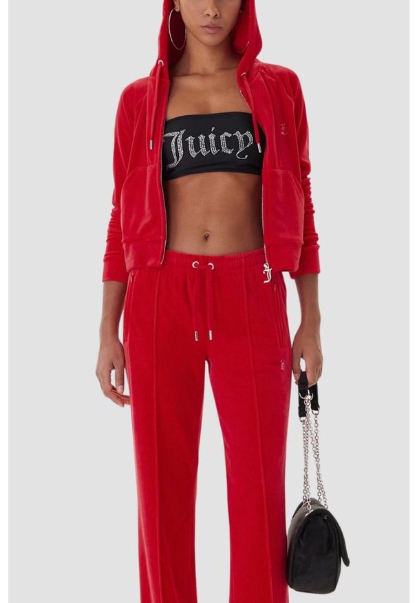 Juicy Couture - JUICY COUTURE Czerwona bluza damska Madison Outline, Rozmiar XS. Okazja: na co dzień. Kolor: czerwony. Materiał: materiał. Styl: casual