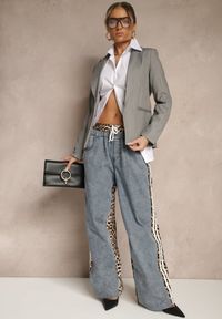 Renee - Szara Casualowa Marynarka Jednorzędowa z Wiskozą i Usztywnioną Linią Ramion Lobel. Okazja: na co dzień. Kolor: szary. Materiał: wiskoza. Styl: casual