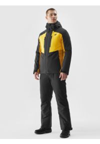 4f - Kurtka narciarska membrana 10000 męska - żółta. Kolor: żółty. Materiał: syntetyk, materiał, mesh. Sezon: zima. Sport: narciarstwo