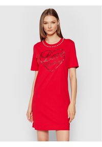 Love Moschino - LOVE MOSCHINO Sukienka codzienna W5A0222M 3517 Czerwony Regular Fit. Okazja: na co dzień. Kolor: czerwony. Materiał: bawełna. Typ sukienki: proste. Styl: casual #1
