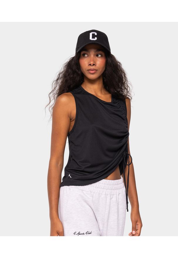 Prążkowany top z marszczeniem dla kobiet na siłownię Carpatree. Kolor: czarny. Materiał: prążkowany. Sport: fitness