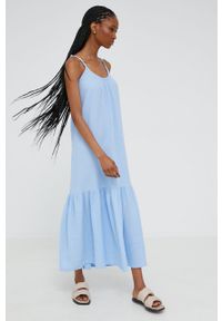 Answear Lab sukienka bawełniana maxi rozkloszowana. Kolor: niebieski. Materiał: bawełna. Długość rękawa: na ramiączkach. Styl: wakacyjny. Długość: maxi