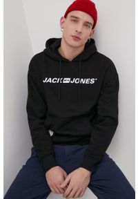 Jack & Jones Bluza męska kolor czarny z kapturem z nadrukiem. Typ kołnierza: kaptur. Kolor: czarny. Wzór: nadruk