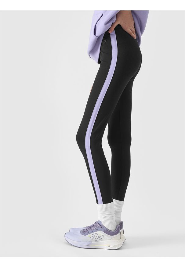 4f - 4F Legginsy dzianinowe z bawełną organiczną dziewczęce - czarne 164 (13-14 lat). Okazja: na co dzień. Stan: podwyższony. Kolor: czarny. Materiał: dzianina, bawełna. Wzór: ze splotem, gładki, jednolity. Sezon: lato. Styl: sportowy, casual
