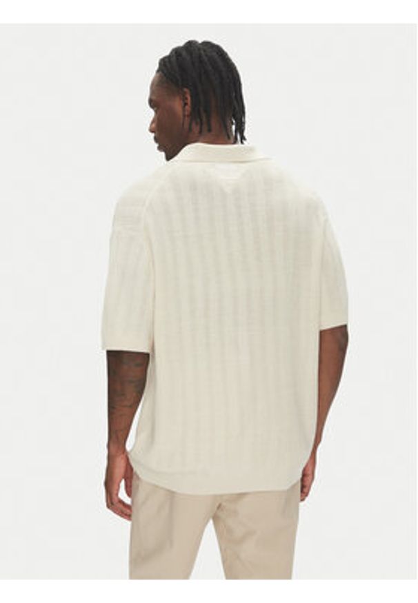 TOMMY HILFIGER - Tommy Hilfiger Polo F1 Movie MW0MW41384 Beżowy Regular Fit. Typ kołnierza: polo. Kolor: beżowy. Materiał: len, wełna