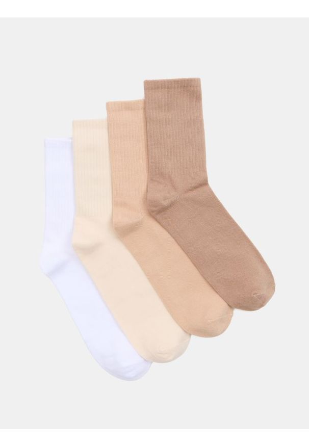 Sinsay - Prążkowane skarpetki 4 pack - beżowy. Kolor: beżowy. Materiał: prążkowany