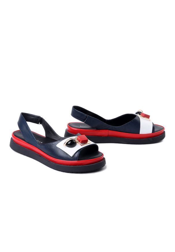 Bombonella - BOMBONELLA 745.07 T11 T SYH granatowy, sandały damskie. Kolor: niebieski. Materiał: skóra, guma. Obcas: na obcasie. Wysokość obcasa: niski