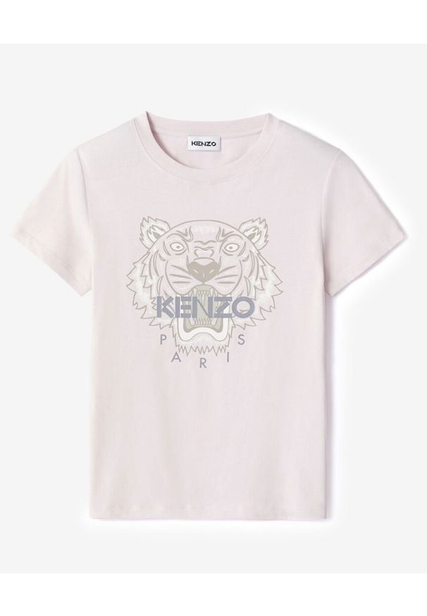 Kenzo - KENZO - Jasnoróżowa koszulka Tiger. Kolor: różowy, wielokolorowy, fioletowy. Materiał: bawełna. Wzór: aplikacja. Sezon: wiosna. Styl: klasyczny