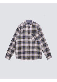 Big-Star - Koszula męska flanelowa w kratę niebiesko-beżowa Koner 401. Typ kołnierza: kołnierzyk klasyczny. Kolor: niebieski. Materiał: jeans, tkanina. Wzór: haft, aplikacja, kratka. Styl: klasyczny