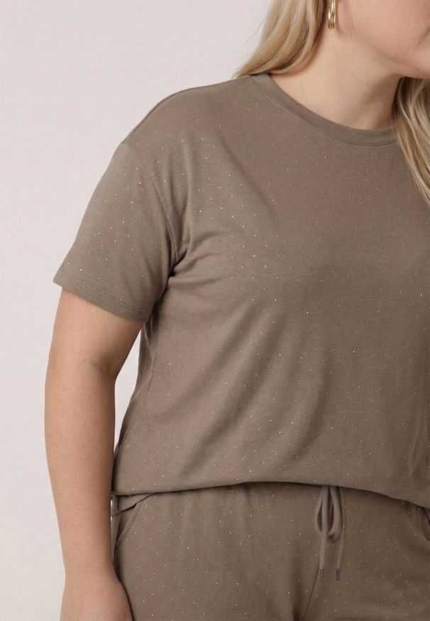 Born2be - Zielony Komplet Bawełniany o Fasonie Oversize T-shirt i Spodnie Azilane. Kolor: zielony. Materiał: bawełna