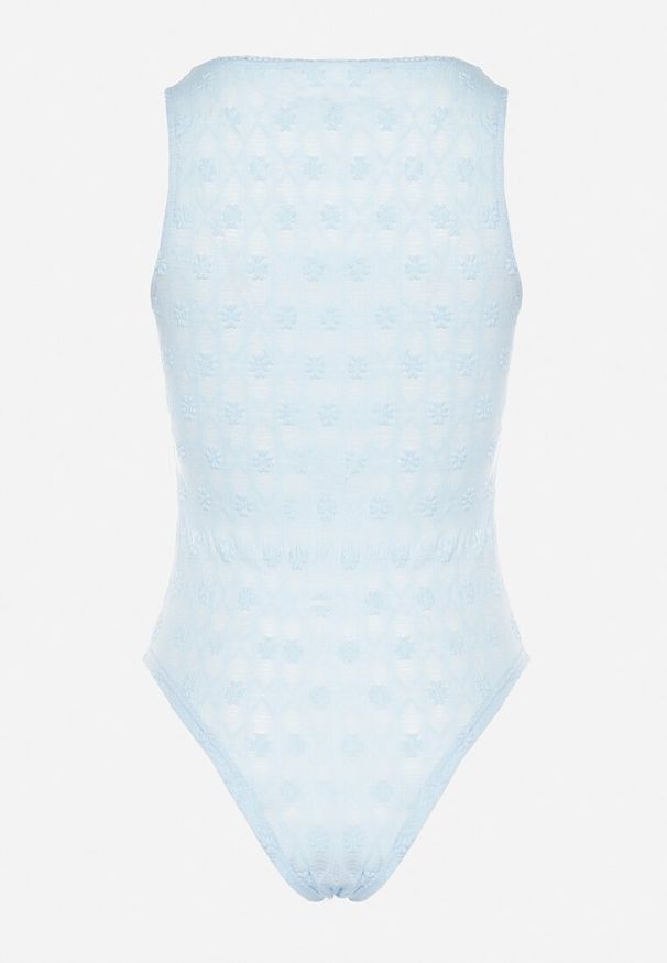 Born2be - Niebieskie Body Ozdobione Kokardkami Ovilene. Okazja: na co dzień. Typ kołnierza: kokarda. Kolor: niebieski. Materiał: jeans. Wzór: aplikacja. Styl: klasyczny, casual