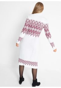 Długa sukienka dzianinowa w norweski wzór bonprix biel wełny w norweski wzór. Typ kołnierza: golf. Kolor: biały. Materiał: akryl, dzianina, materiał, wełna. Długość: maxi