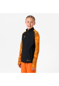 KIPSTA - Bluza piłkarska na krótki suwak dla dzieci Kipsta Viralto Wavy Club. Kolor: pomarańczowy, wielokolorowy, różowy. Materiał: poliester, materiał, elastan. Długość: krótkie. Sport: piłka nożna