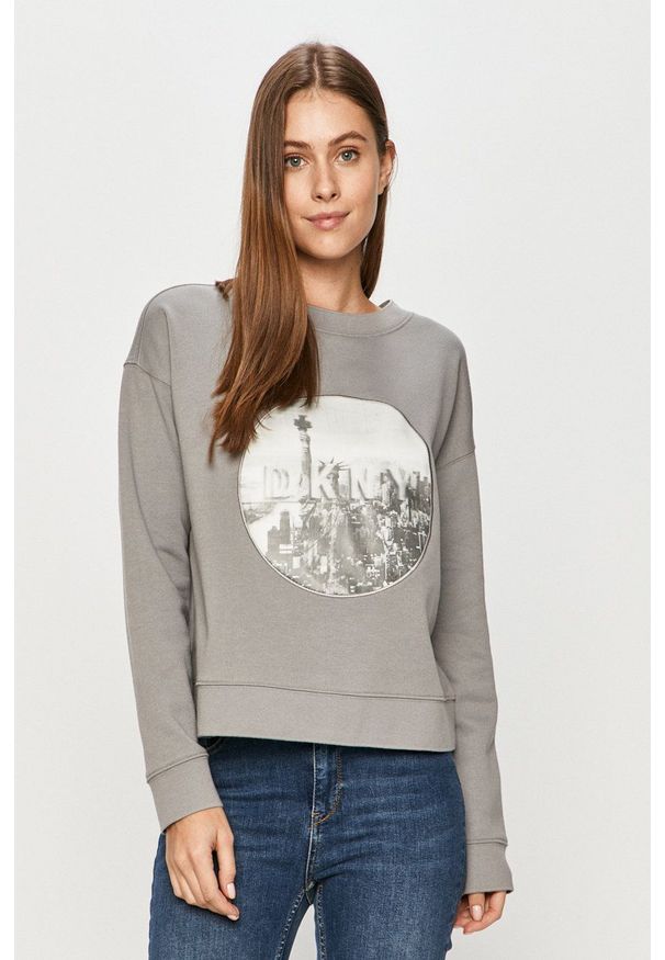DKNY - Dkny - Bluza. Kolor: szary. Długość rękawa: długi rękaw. Długość: długie