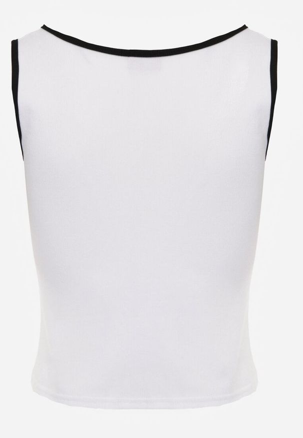 Renee - Biały Prążkowany Top z Bawełny Ozdobiony Guzikami przy Dekolcie Beralissa. Okazja: na co dzień. Kolor: biały. Materiał: prążkowany, bawełna. Wzór: aplikacja. Styl: casual