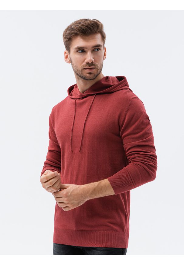 Ombre Clothing - Sweter męski z kapturem - ciemnoczerwony V6 E187 - XXL. Typ kołnierza: kaptur. Kolor: czerwony. Materiał: bawełna, nylon