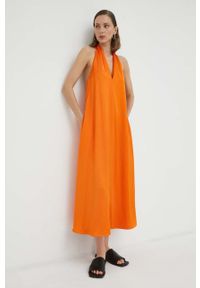 Samsoe & Samsoe - Samsoe Samsoe sukienka kolor pomarańczowy mini rozkloszowana. Kolor: pomarańczowy. Materiał: tkanina, materiał, wiskoza. Typ sukienki: rozkloszowane. Długość: mini #1