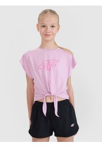 4f - 4F Crop-top sportowy regular z nadrukiem dziewczęcy - różowy 122/128 (6-8 lat). Kolor: różowy. Wzór: nadruk. Sezon: lato. Styl: sportowy