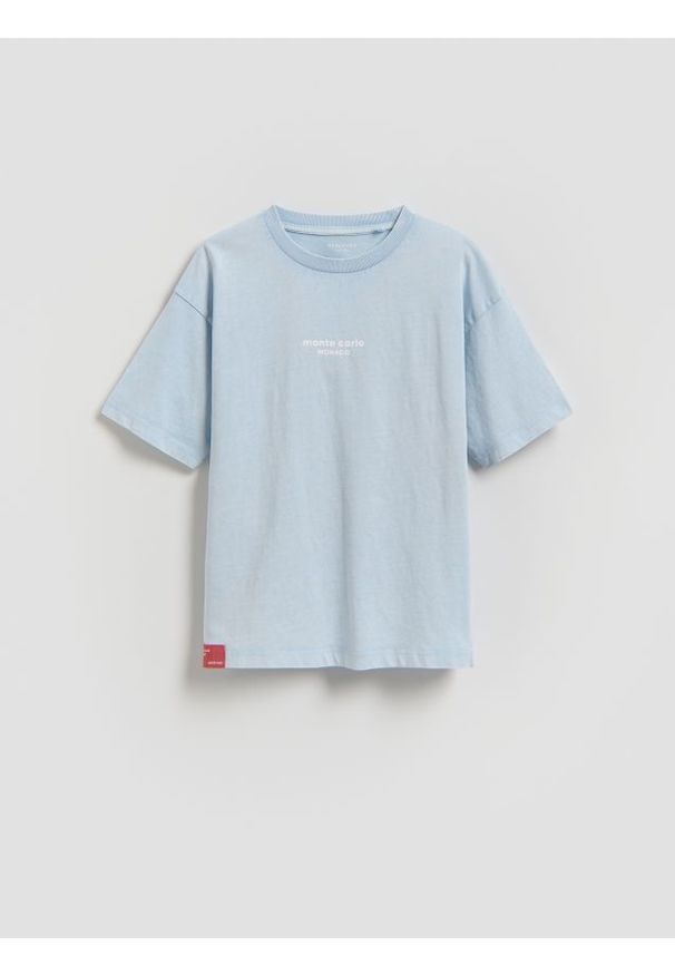 Reserved - Bawełniany t-shirt - niebieski. Kolor: niebieski. Materiał: bawełna