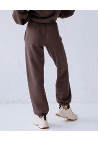 DOLLINA - Brązowe spodnie dresowe. Kolor: brązowy. Materiał: dresówka. Wzór: haft #2