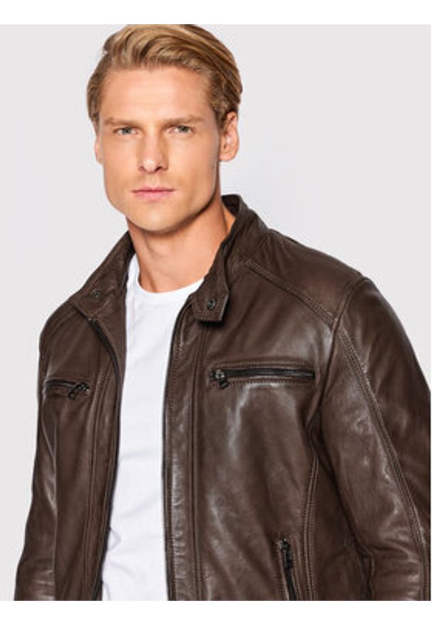 Serge Pariente Kurtka skórzana Erico Hood Brązowy Regular Fit. Kolor: brązowy. Materiał: skóra
