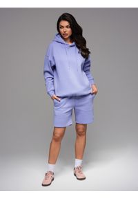 Ombre Clothing - Komplet dresowy UNISEX bluza z kapturem + szorty w stylu athleisure – lawendowe V9 - Rozmiar: XS/S. Typ kołnierza: kaptur. Kolor: fioletowy. Materiał: dresówka. Długość: krótkie. Wzór: aplikacja. Styl: sportowy, elegancki