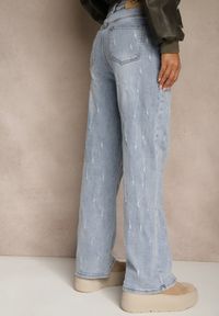 Renee - Niebieskie Jeansy z Bawełny o Szerokim Kroju High Waist Ozdobione Przetarciami Feless. Stan: podwyższony. Kolor: niebieski. Wzór: aplikacja. Sezon: lato #3