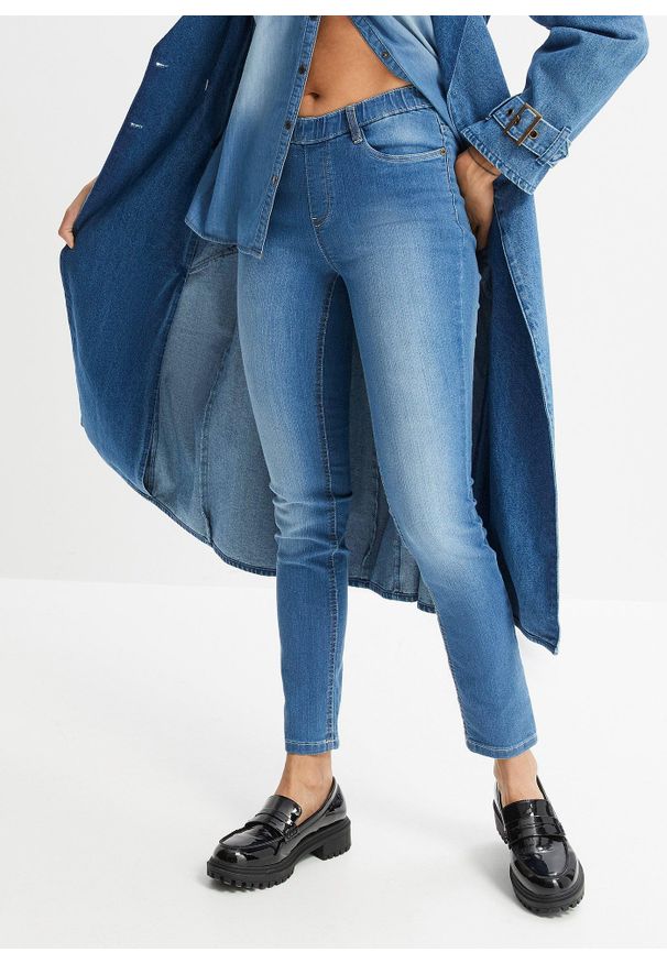 bonprix - Dżinsy Skinny mid waist, z wygodnym paskiem. Kolor: niebieski
