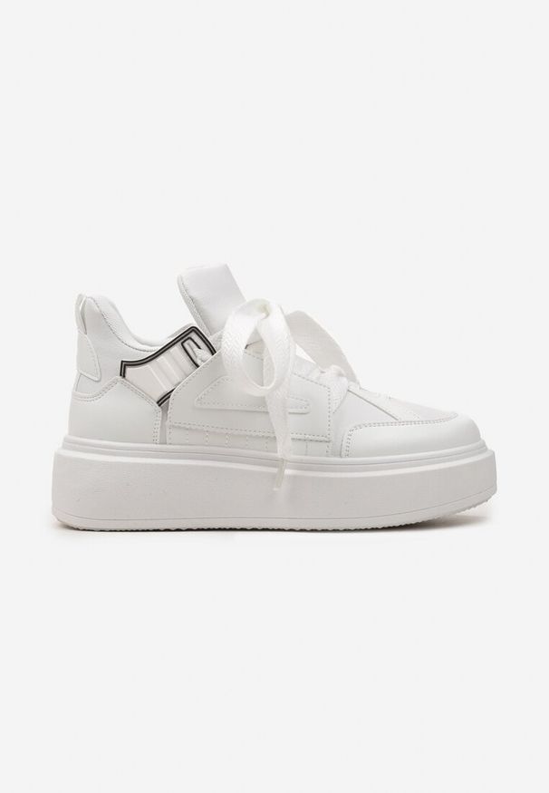 Born2be - Białe Sneakersy na Grubej Podeszwie z Ozdobnymi Sznurówkami Edidda. Nosek buta: okrągły. Zapięcie: sznurówki. Kolor: biały. Obcas: na obcasie. Wysokość obcasa: niski