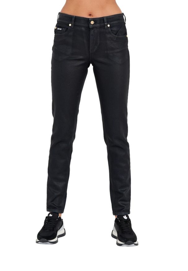 Just Cavalli - JUST CAVALLI Skinny Czarne damskie jeansy z połyskiem, Rozmiar 28. Kolor: czarny