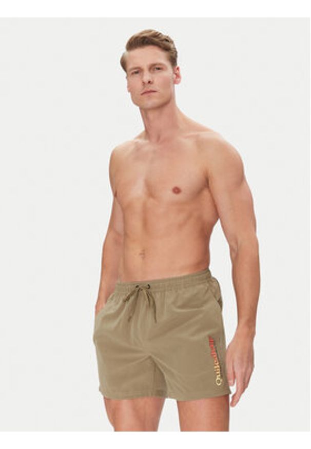 Quiksilver Szorty kąpielowe Spl Fineline Volley 15 EQYJV04141 Khaki Regular Fit. Kolor: brązowy. Materiał: syntetyk