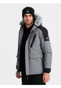 Ombre Clothing - Zimowa kurtka męska z regulowanym kapturem z odpinanym futerkiem - szaro-czarna V1 OM-JAHP-0144 - XXL. Kolor: szary. Materiał: futro. Sezon: zima #7