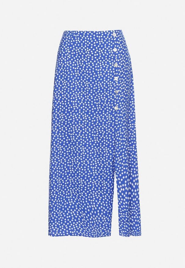 Born2be - Niebieska Spódnica z Gumką w Pasie z Rozcięciem z Boku Comella. Okazja: na spotkanie biznesowe, na co dzień. Kolor: niebieski. Styl: elegancki, casual, biznesowy