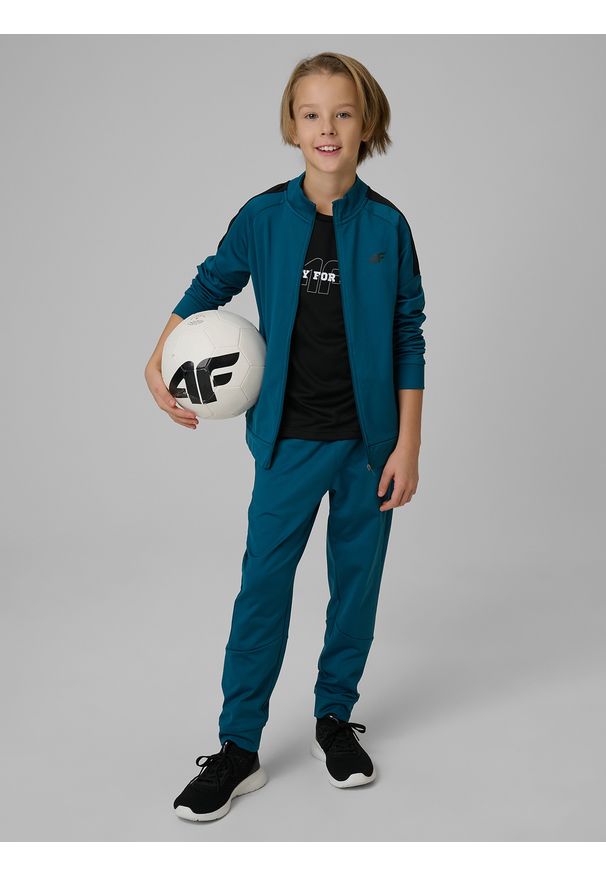 4f - 4F Bluza sportowa regular bez kaptura chłopięca - turkusowa 146/152 (10-12 lat). Okazja: na co dzień. Typ kołnierza: bez kaptura. Kolor: turkusowy. Sezon: lato. Styl: sportowy