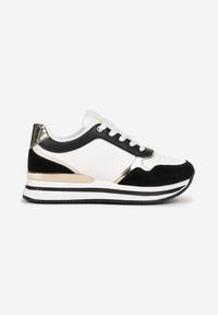 Born2be - Czarno-Białe Sneakersy Lilala. Nosek buta: okrągły. Kolor: czarny. Materiał: materiał. Szerokość cholewki: normalna. Obcas: na platformie