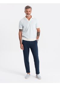 Ombre Clothing - Spodnie męskie dzianinowe z gumką w pasie - granatowe V1 OM-PACP-0121 - XL. Kolor: niebieski. Materiał: dzianina