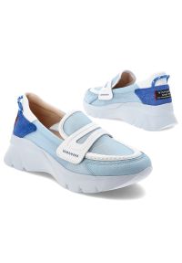 Niebieskie Półbuty Hispanitas Modne Wsuwane Obuwie Damskie. Okazja: na co dzień. Zapięcie: bez zapięcia. Kolor: niebieski. Materiał: skóra, mesh. Styl: casual
