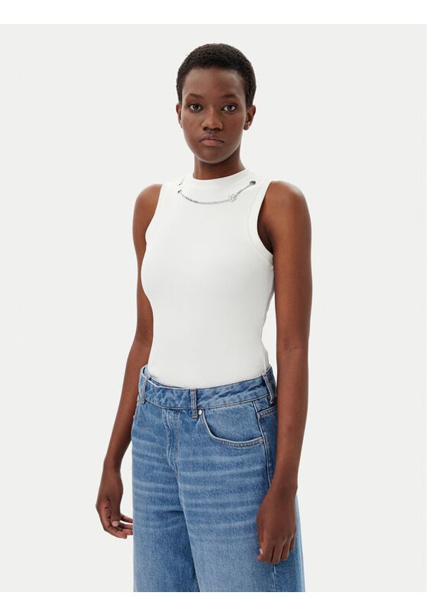 Hugo - HUGO Top Delanive 50534050 Biały Slim Fit. Kolor: biały. Materiał: syntetyk