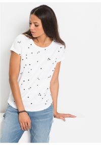 Shirt w gwiazdy bonprix biały z nadrukiem. Kolor: biały. Długość rękawa: krótki rękaw. Długość: krótkie. Wzór: nadruk #5