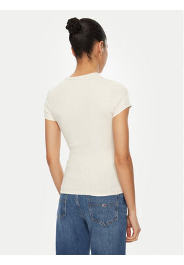Tommy Jeans T-Shirt DW0DW20463 Beżowy Slim Fit. Kolor: beżowy. Materiał: bawełna