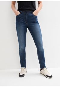 bonprix - Jegginsy mid waist z wygodnym paskiem w talii. Kolor: niebieski #1