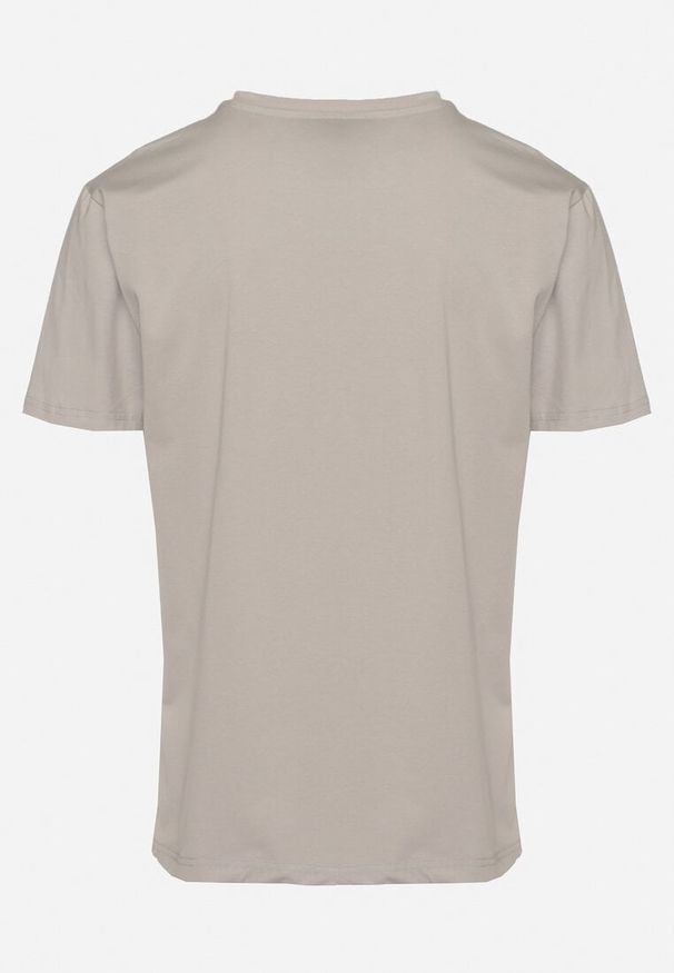 Born2be - Szary Klasyczny T-shirt z Bawełny z Dużym Nadrukiem Gunelia. Okazja: na co dzień. Kolor: szary. Materiał: bawełna. Wzór: nadruk. Styl: klasyczny
