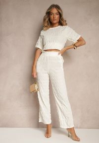 Renee - Biały Casualowy Komplet z Szerokimi Spodniami i T-shirtem Devineva. Kolor: biały. Materiał: tkanina