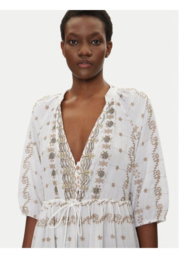 Iconique Sukienka letnia IC25-016 Biały Relaxed Fit. Kolor: biały. Materiał: bawełna. Sezon: lato