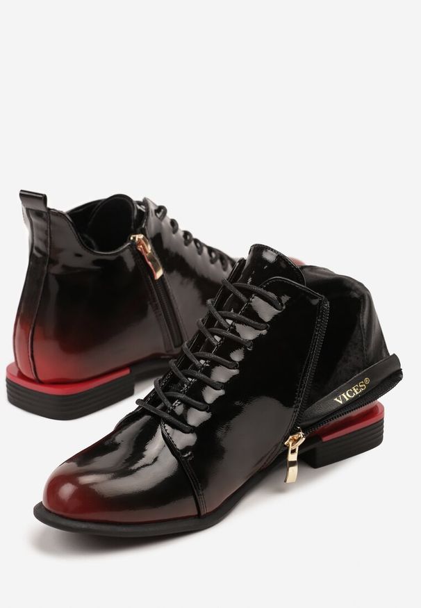 Renee - Czarno-Czerwone Botki Trzewiki Lakierowane Vices Jovilie. Okazja: na co dzień. Kolor: czarny. Materiał: lakier. Styl: casual