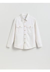 Reserved - Jeansowa kurtka z dodatkiem lnu - biały. Kolor: biały. Materiał: jeans, len #1